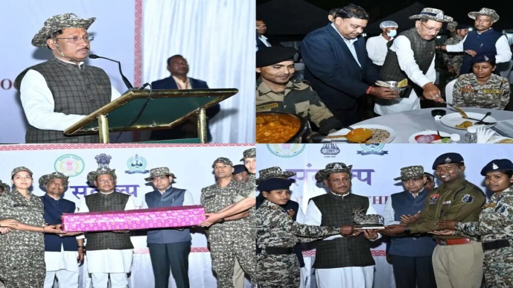 CG NEWS : नारायणपुर में जवानों संग मुख्यमंत्री साय’ सुरक्षा बलों के साथ बैठकर खुद परोसा भोजन
